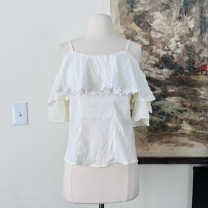 Leandru's Ruffled Floral Detailing Tie Back Blouse Size Large NWOT